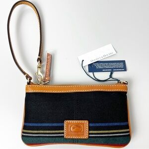 NEW Dooney & Bourke Tartan Stripe Large Zip Wristlet Black Blue Green Yellow Red
